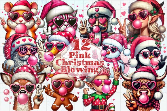Character Pink Christmas Blowing Clipart Illustrations