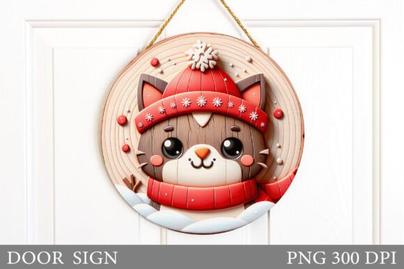 Christmas Cat Door Sign: Festive Illustrations