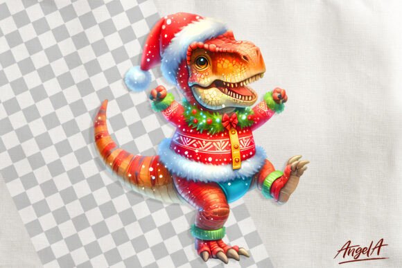 Christmas Clipart, Christmas Dinosaur Illustrations