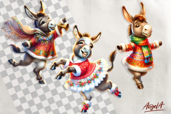 Christmas Clipart, Funny Donkey Illustrations