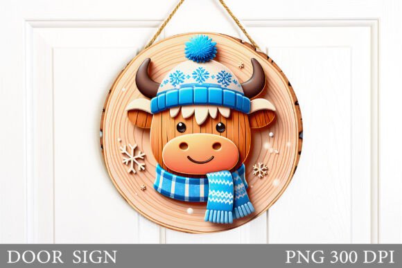 Christmas Cow Door Sign Sublimation Illustrations