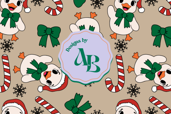 Christmas Duck Bow Seamless Pattern: Festive Illustrations