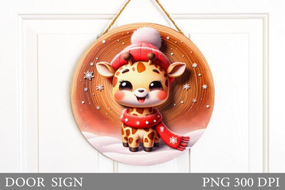 Christmas Giraffe Door Sign: Festive Illustrations