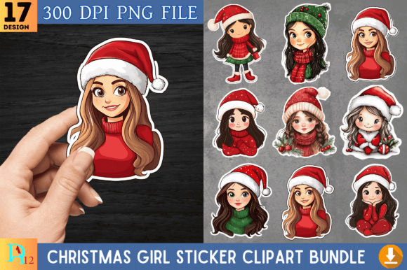 Christmas Girl Sticker Clipart Bundle: Illustrations for Festive Blogs