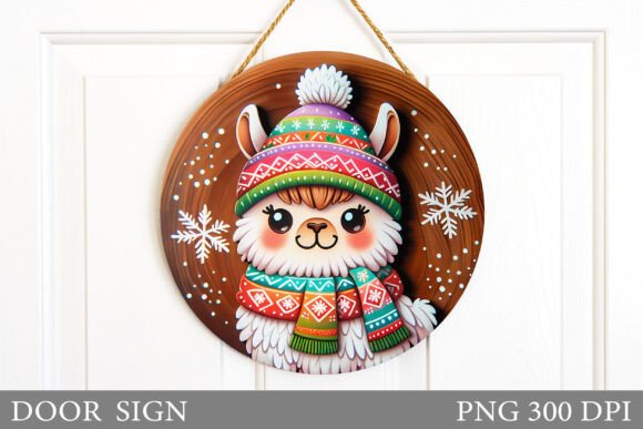 Christmas Lama Door Sign Sublimation Illustrations