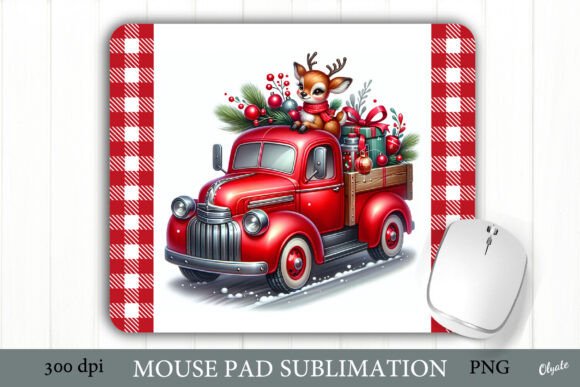 Christmas Mouse Pad PNG: Red Truck Illustrations