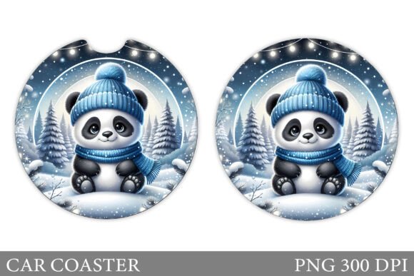 Christmas Panda Car Coaster Sublimation: Illustrations