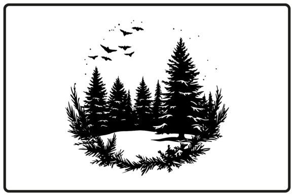 Christmas Round Dacor Nature Silhouette Illustrations