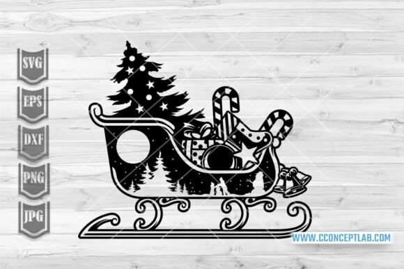 Christmas Scene Sled Illustrations for Branding