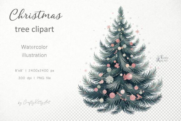 Christmas Tree PNG Watercolor Clipart: Illustrations