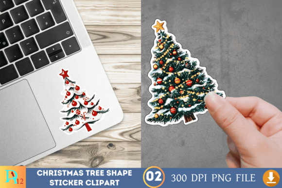 Christmas Tree Shape Sticker Clipart & Illustrations