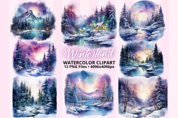 Christmas Winter Woodland Watercolor PNG Illustrations