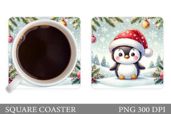 Cute Penguin Coaster: Festive Illustrations