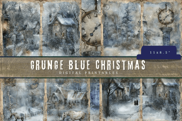 Grunge Blue Christmas Illustrations Review