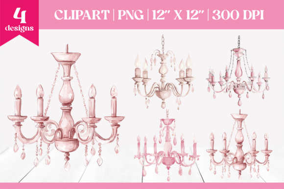 Pink Christmas Chandeliers Clipart PNG: Illustrations