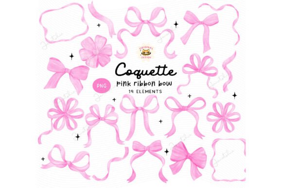 Pink Coquette Christmas Ribbon PNG Illustrations