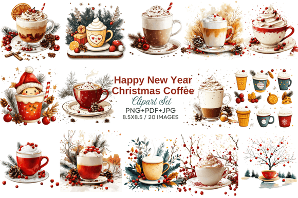 Reviewing Happy New Year Christmas Coffee Clipart for Embroidery