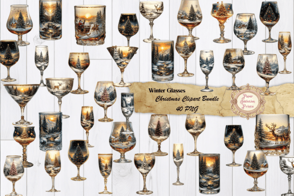 Winter Glasses Christmas Clipart Bundle Illustrations